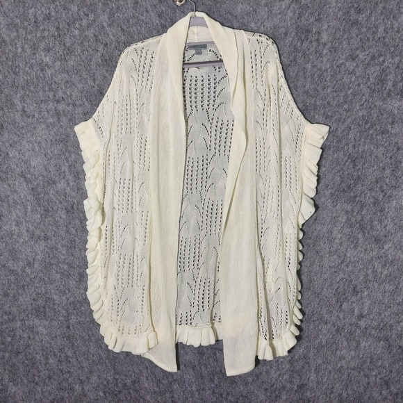 Joseph A. Duster L Cardigan Cream Knit Open Shawl Ruffle Festival Boho Romantic - Picture 1 of 9